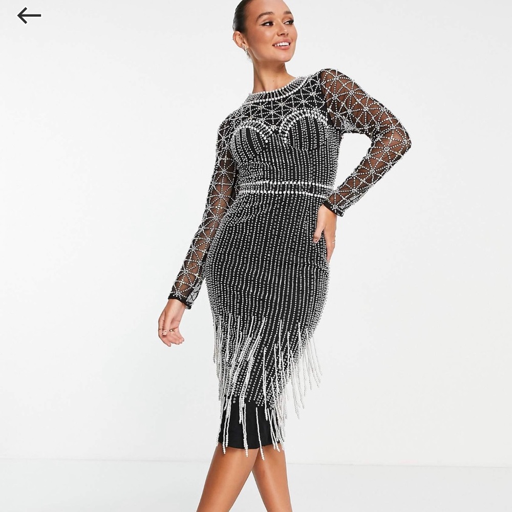 ASOS Silver Embellished Knee-Length Dress